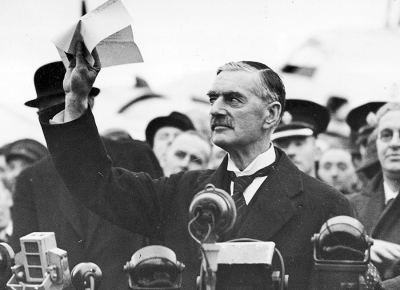  Neville Chamberlain commenting and showing the Anglo-German Declaration