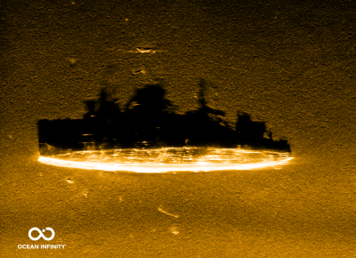 High-resolution synthetic aperture sonar image of the USS Stewart.